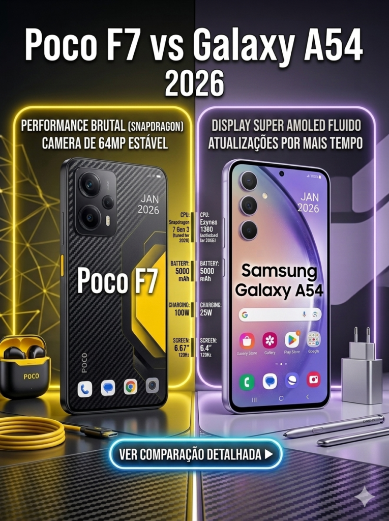 Poco F7 vs Galaxy A54: qual vale mais a pena em 2026