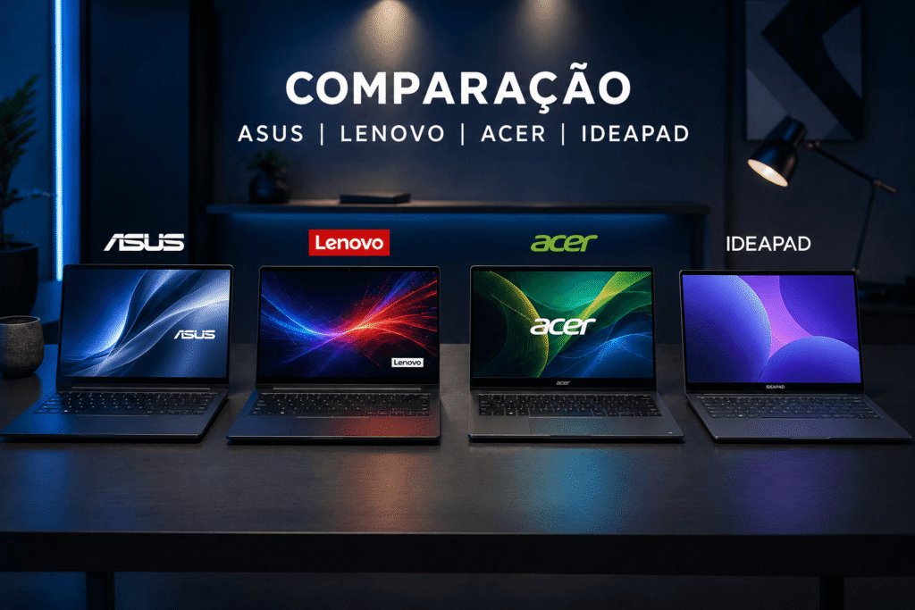 Nossa equipe analisou notebooks da ASUS, Lenovo, Acer e Samsung para descobrir quais realmente entregam sensação premium sem custar uma fortuna.