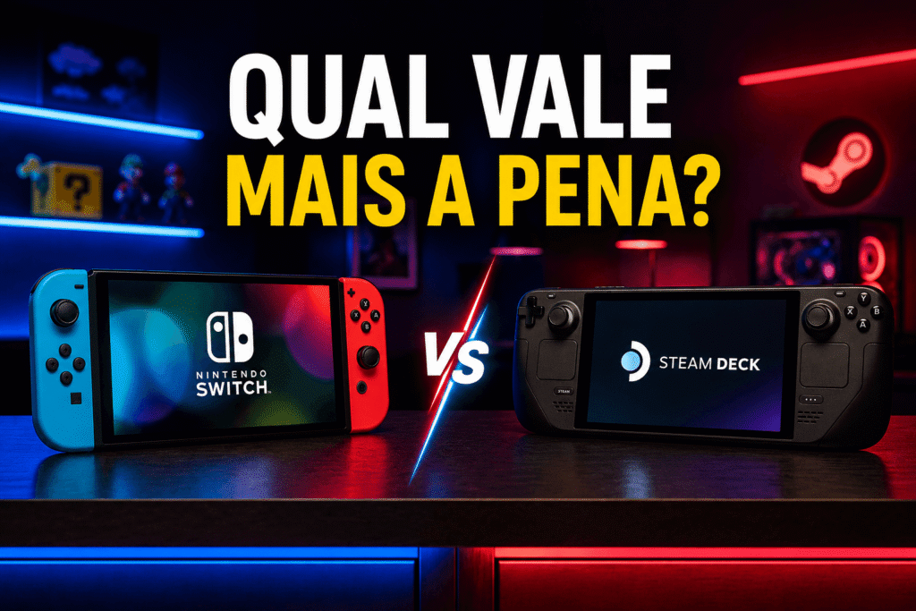 Nintendo Switch OLED ou Steam Deck? Veja qual portátil vale mais a pena em 2026 e descubra qual combina mais com você.