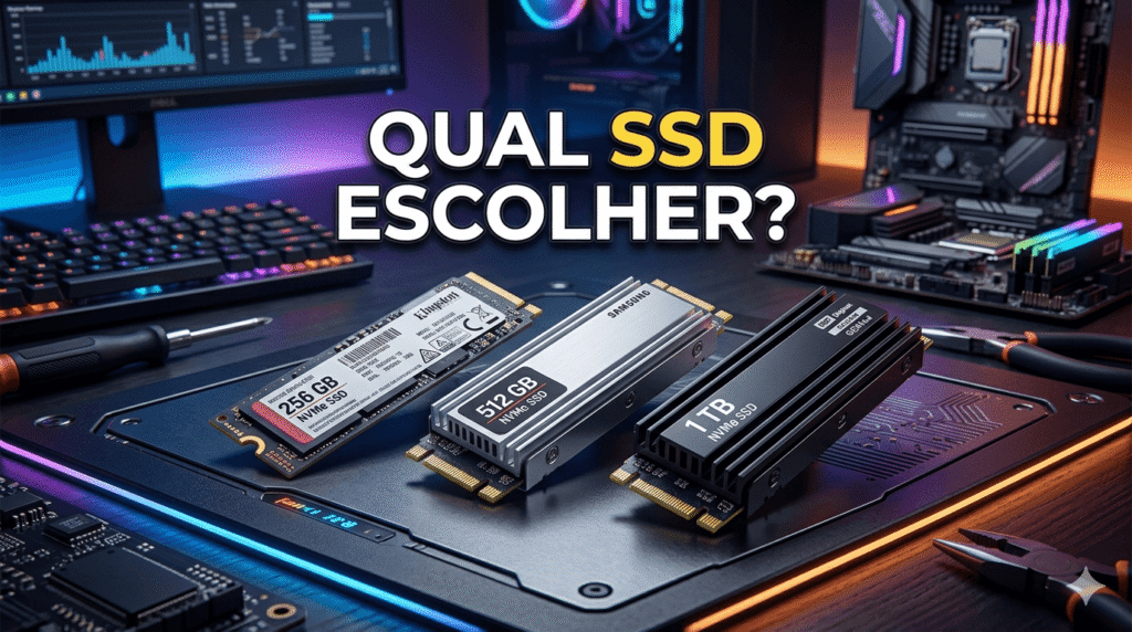 SSD de 256 GB, 512 GB e 1 TB comparados em análise de armazenamento para notebooks em 2026