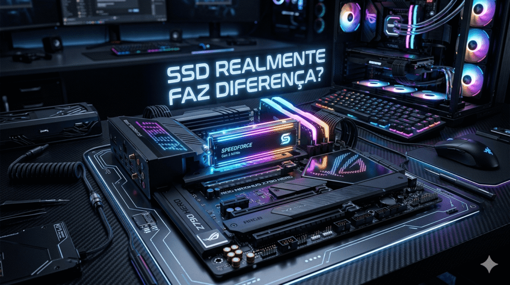 SSD NVMe moderno em análise sobre desempenho, velocidade e upgrade para notebooks e computadores em 2026