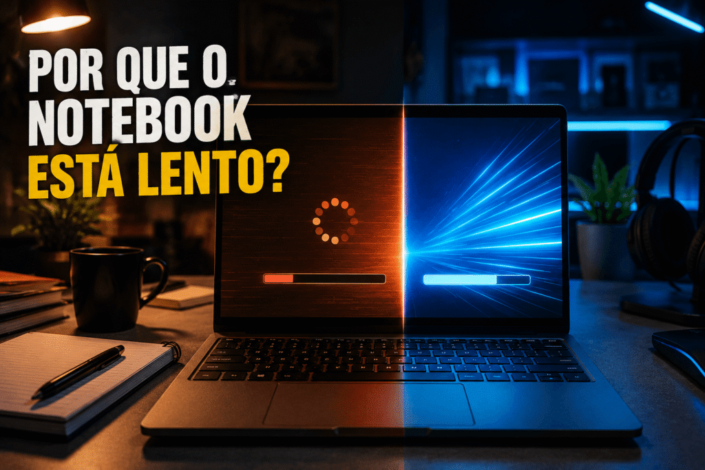 Notebook lento em análise sobre desempenho, SSD, memória RAM e manutenção preventiva em 2026