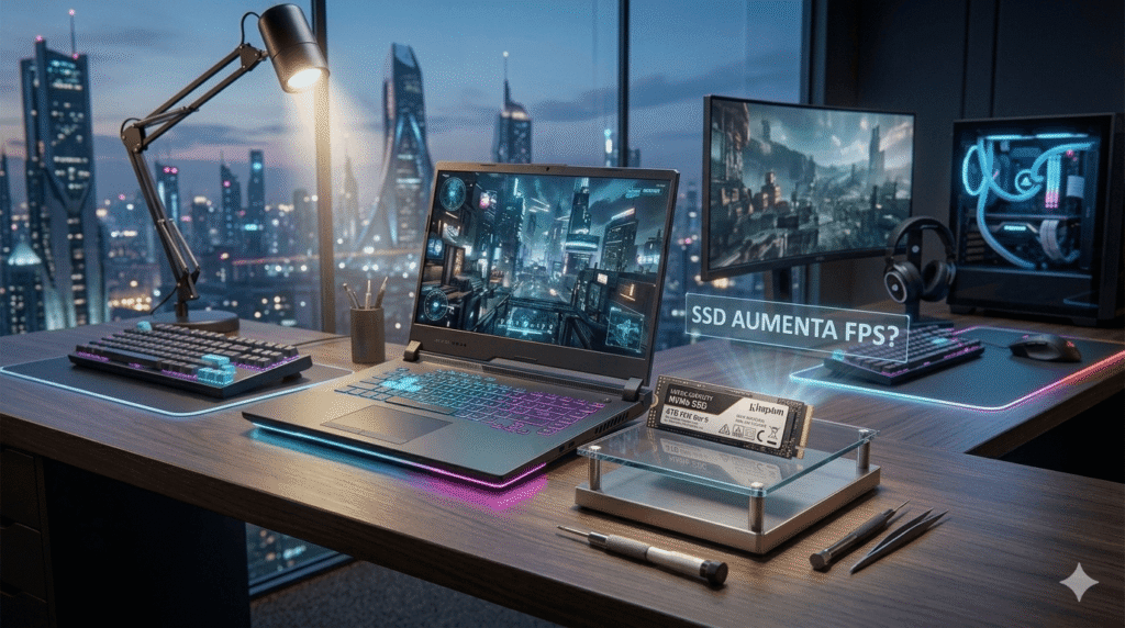 SSD NVMe utilizado em computador gamer para análise de desempenho e carregamento de jogos em 2026